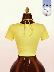 Amplova 女款 2 件組性感運動上衣 T-shirt，附胸杯細節，巴西配色，三角杯設計，可愛性感 - 綠色 - 查看 5