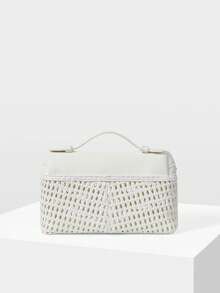 MOTF LADIES' FASHIONABLE AND ELEGANT WHITE WOVEN HANDBAG, EXQUISITE AND SIMPLE BOX BAG, SMALL AND LIGHTWEIGHT, SUITABLE FOR DAILY COMMUTING, DATING AND SHOPPING, SUMMER VACATION, PARTY - White hollow - View 4