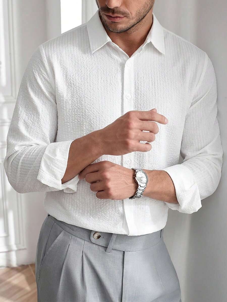 Core Aspect Men's Solid Color Casual Versatile Daily Travel Shirt, Formal