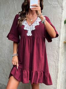 Holdful Holdful Women's Summer Short Sleeve Printed Vacation Casual Boho Dress Burgundy - Burgundy - View 5