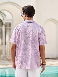 Mercer Haus Vintage Hawaii Blatt- & Blumen 3D Digital Muster Oversized, locker sitzende, leichte Kurzarm Hemd mit Knopfleiste für Herren - Mauve - Übersicht 3