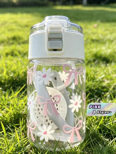 1 Retro Water Bottle, Single-Layer Bow Daisy Heart Plastic Cup - Reusable Camping Cold Coffee Cup, Portable And Durable, Perfect For Picnics, Outdoor Activities, Weddings, Parties, Birthdays, Gifts, Mother's Day, Summer Hydration