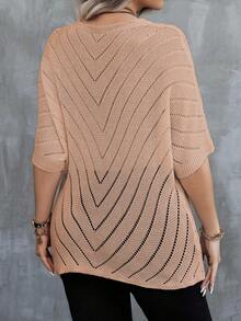 Linhara Plus Size Women Solid Color Casual Versatile Daily Wear Knit Top - Apricot - View 2
