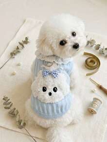 PETSIN 1PC Spring Autumn Thin Dog Vest, Cute Scruffy Dog Print Lace Vest With Leash Hole For Bichon Small Dogs - Blue - View 2