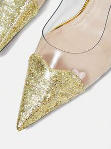 CUCCOO HITCHD Women's Red Pointed Toe Splicing Transparent High Heel Pumps Spring Shoes Spring Break Easter Prom Heels For Christmas Valentine's Day - Gold Dust Gold - View 10