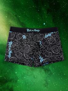 Rick and Morty X SHEIN Men's Letter Print Colorblock Casual Daily Boxer Briefs - Black - View 1