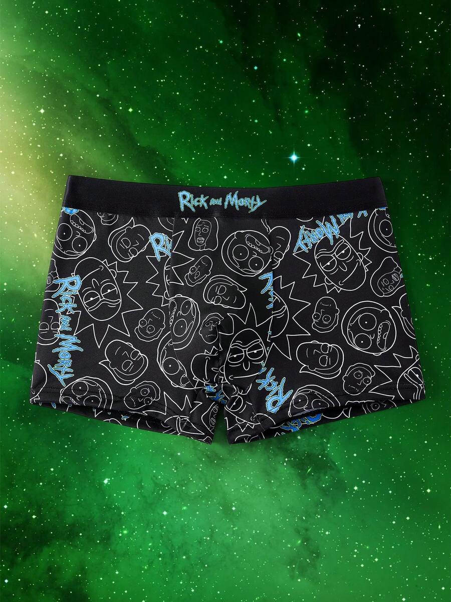 Rick and Morty X SHEIN Men's Letter Print Colorblock Casual Daily Boxer Briefs - Black - View 1