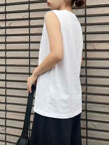 FRIFUL 女款白色無袖側開衩休閒上衣 夏季 T-shirt - 白色 - 查看 2