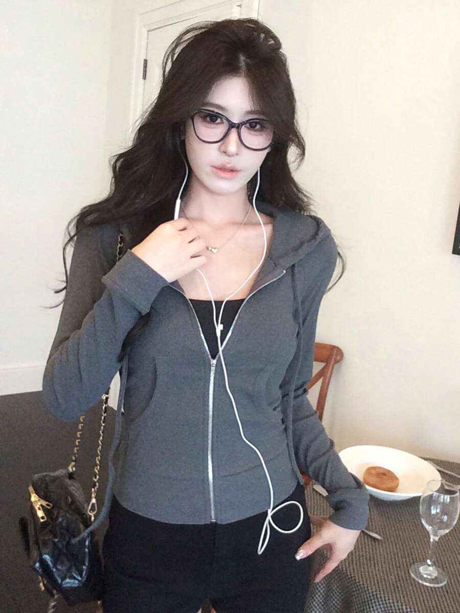 DAZY Women's Hooded Long Sleeve Spring/Summer Korean Style T-Shirt - Grey - View 1
