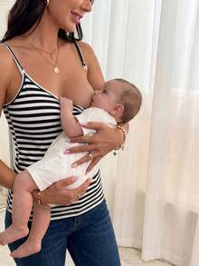 Modmama 孕妇三件套哺乳运动套装：羊毛衬里紧身吊带背心，适合跑步、健身、户外运动、旅行 - 黑與白 - 查看 5