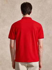 Courvante Men's Short-Sleeved Polo Shirt In Color Block Design, Red Summer, Men - Red - View 3