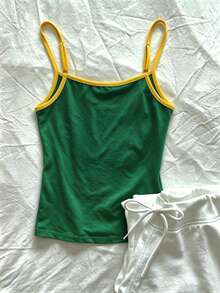 IslaSuriya Women's Letter Print Contrast Color Casual Versatile Daily Wear Camisole Top - Green - View 2