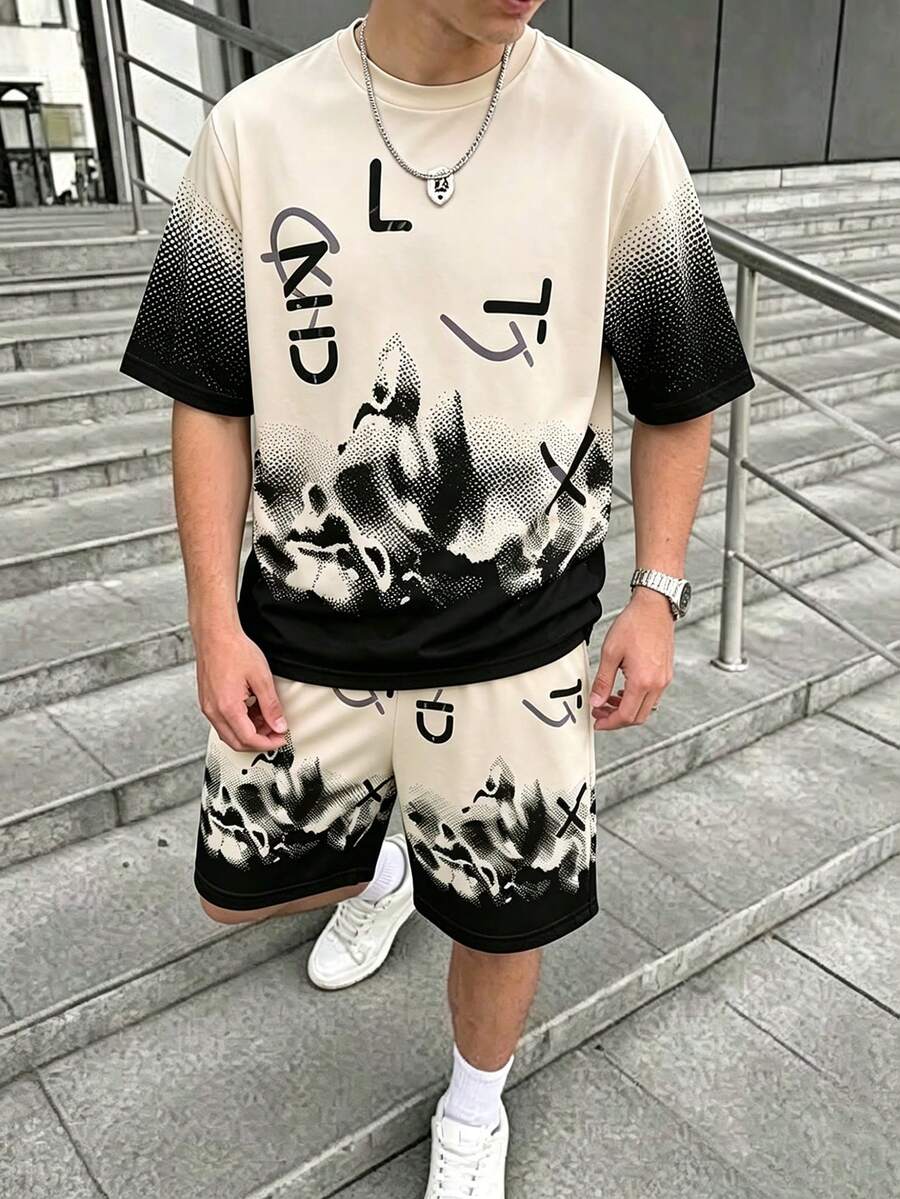 SHEIN 2pcs/Set Teen Boy Fashion Letter Print Short Sleeve Crew Neck T-Shirt And Shorts Set, Comfortable Fabric, Stylish Fit, Spring/Summer New Style, Suitable For Multiple Seasons And Occasions - Multicolor - View 1