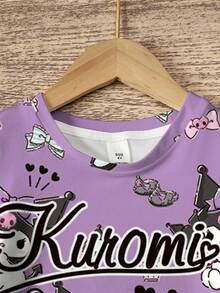 HELLO KITTY AND FRIENDS | SHEIN 女童字母與卡通印花短袖洋裝 - 白色 - 查看 4