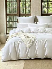 Cirelle 2/3-teiliges Bettwäsche-Set aus Bambusmischung – 30% Viskose (Bambuspulpe) + 70% Polyester, ultra weich & atmungsaktiv, kühles Bettbezug-Set, maschinenwaschbar (1 Bezug + 2 Kissenbezüge, Einlage nicht enthalten) - Weiss - Übersicht 5