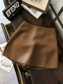 GlowEve Women's Rhinestone Decorated Side Slit Fashion Skort - Coffee Brown - View 2