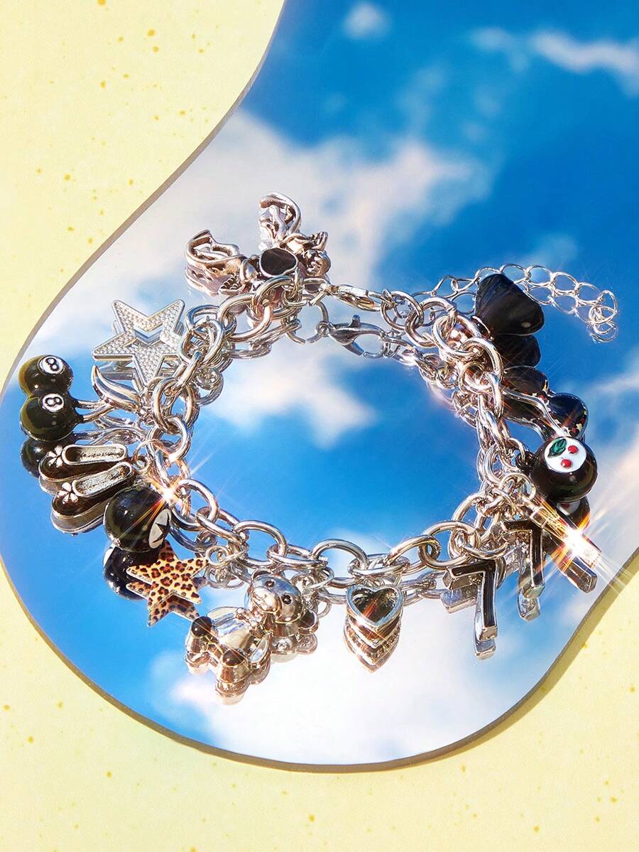 Popjeli Pulsera de viaje linda DIY, pulsera de amor, música/linda/mariposa/moda/gótica - Plateado - Ver 1