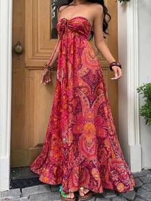 Sunnyshic Women's Elegant Halter Neck Dress - Fiery Red - View 3