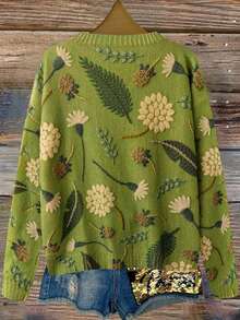 SHEIN CURVE+ Women's Forest Style Gentle Clear Vintage Formal Elegant Traditional Vacation Young Fashion Casual Minimalist Romantic Date Green Top, Fall Winter - Multicolor - View 2