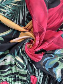 EMERY ROSE Plus Size Women's Tropical Plant Print 3/4 Length Leggings For Vacation Summer Spring Clothing Beach Outfits For Women Vacation Outfits - Multicolor - View 8
