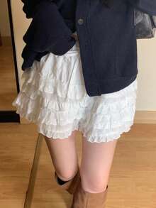 DAZY Women's Ruffled Hem Fresh Korean-Style A-Line Skirt Summer Petite - White - View 7