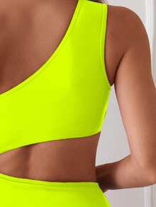 Swim Basics Baju Renang Wanita Model One-Piece Warna Hijau Neon dengan Potongan di Pinggang dan Satu Bahu untuk Liburan - Kuning - View 4