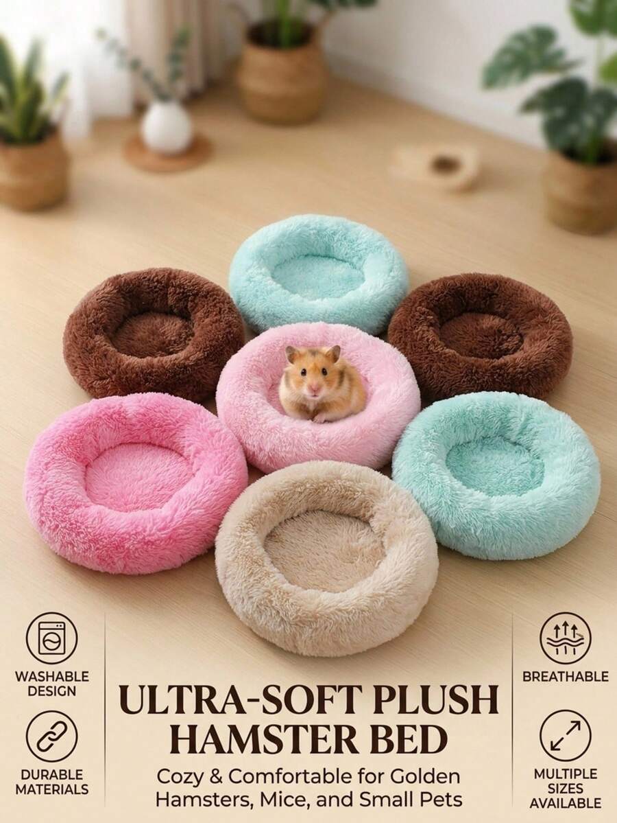 PETSIN 1 Piece Of Ultra Soft Plush Pet Bed - A Comfortable And Warm Hamster Bed With Anti Slip Bottom And Insulation Pad, Perfect For Guinea Pigs And Other Small Animals, Round Fluffy And Colorful Design - View 1