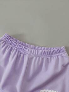 SHEIN 女童 3 件套 透氣網布上衣、白色字母印花背心與長款運動長褲，休閒時尚運動風，秋冬款 - 紫色 - 查看 7