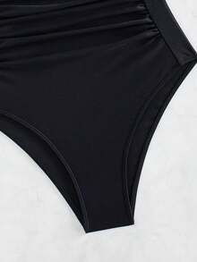 SHEIN Swim 女式連身掛脖泳衣 - 黑色 - 查看 3