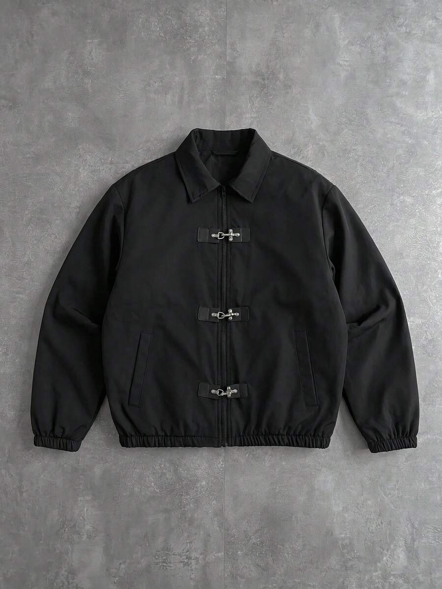 PAVTROS Men's Long Sleeve Casual Jacket With Snap Button Placket - Black - View 1