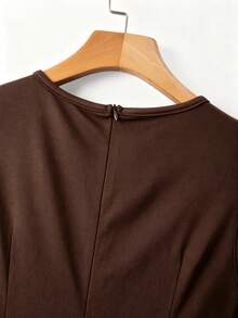 SHEIN Franclia 女款圓領波點拼接色塊休閒派對旅行短洋裝 - 咖啡 - 查看 6