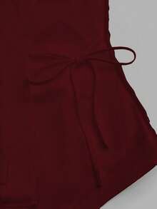 Franclia Women's Elegant 2026 Spring/Summer Asymmetric Sleeveless Ruched Metal Button Long Pants 2 Pieces Set - Burgundy - View 4