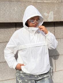 Muchica 白色休閒大尺碼女款落肩長袖拉鍊設計夾克 - 白色 - 查看 6