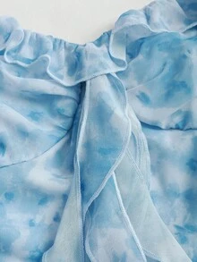SHEIN Unity 女款夏季度假夢幻浪漫優雅洋裝，飾有層次荷葉邊飾，不對稱魚尾下擺設計，適合約會、聚會、節慶、下午茶與生日場合 - 藍色 - 查看 8