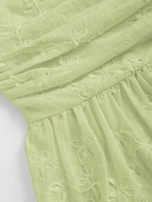 Sweetra Blusa de mujer estilo francés dulce y fresco, rosa con bordado, plisada, corte A, manga corta, para primavera y verano - Verde - Ver 5