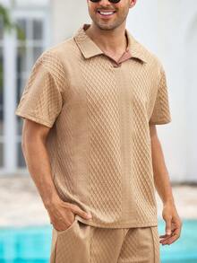 Mercer Haus 男士休闲通勤及居家服套装，纯色透气运动菱形图案，百搭 - 卡其色 - 查看 6