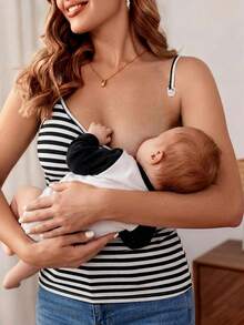 Modmama 孕妇三件套哺乳运动套装：羊毛衬里紧身吊带背心，适合跑步、健身、户外运动、旅行 - 黑與白 - 查看 11