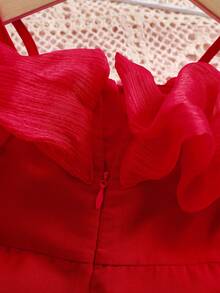 SHEIN 女嬰可愛夏季細肩帶露肩連身褲 - 紅色 - 查看 5