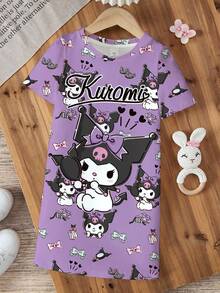 HELLO KITTY AND FRIENDS | SHEIN 女童字母與卡通印花短袖洋裝 - 白色 - 查看 1