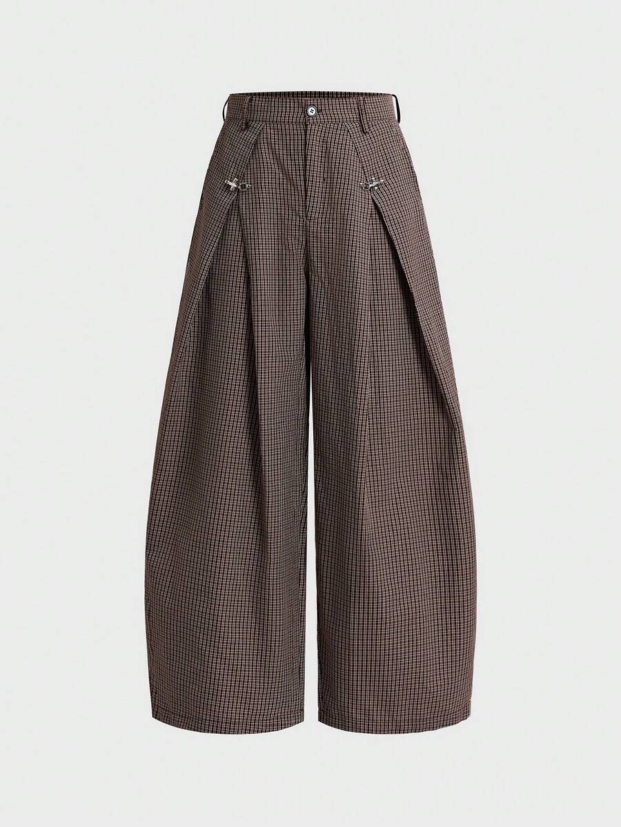 SWAVVY Men's Spring/Summer Fashion Loose Wide Leg Pants With Airplane Buckle - Coffee Brown - View 1