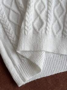 SHEIN 青少年女孩素色圓領休閒百搭日常穿著長袖毛衣 - 白色 - 查看 8