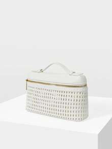 MOTF LADIES' FASHIONABLE AND ELEGANT WHITE WOVEN HANDBAG, EXQUISITE AND SIMPLE BOX BAG, SMALL AND LIGHTWEIGHT, SUITABLE FOR DAILY COMMUTING, DATING AND SHOPPING, SUMMER VACATION, PARTY - White hollow - View 2