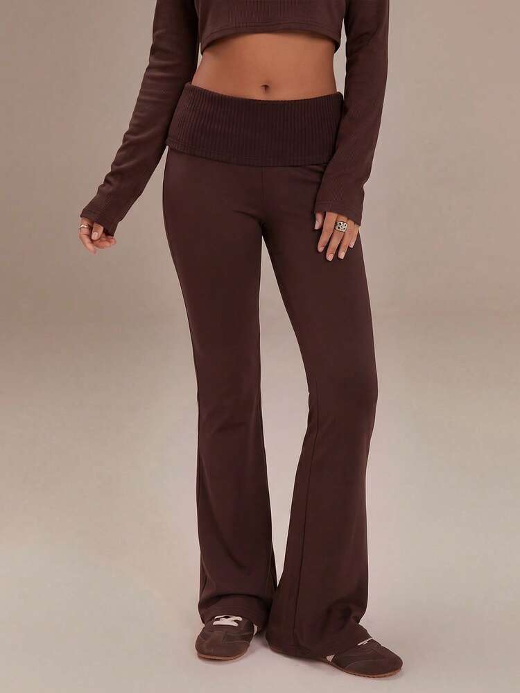 Athîral Women's Autumn Casual Pleated Flare Pants, Loose Comfortable Wide Leg Yoga Pants, Sweatpants, Loungewear, Simple Style Relaxed Long Pants, Dark Brown - Coffee Brown - View 6