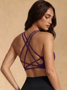 Silquee Women Plain Hollow Simple Sports Bralette, Casual Everyday Wear - Violet Purple - View 1