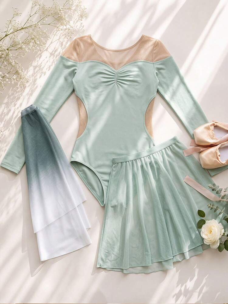 SHEIN 青少年女孩無袖黑色緊身連身衣，適合學校、芭蕾舞、比賽、兒童舞蹈緊身衣體操運動服 - 黑色 - 查看 4