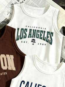 SHEIN Tween Boys 3pcs English Graphic Print Tank Tops, Casual Comfortable Spring Summer, Fashion Style, Suitable For Outings, Outdoor Sports, Picnic - Multicolor - View 7