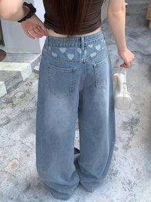 FRIFUL Women's Casual Washed Wide Leg Jeans Cute Tops Everyday Date Light Blue Summer - Blue - View 6
