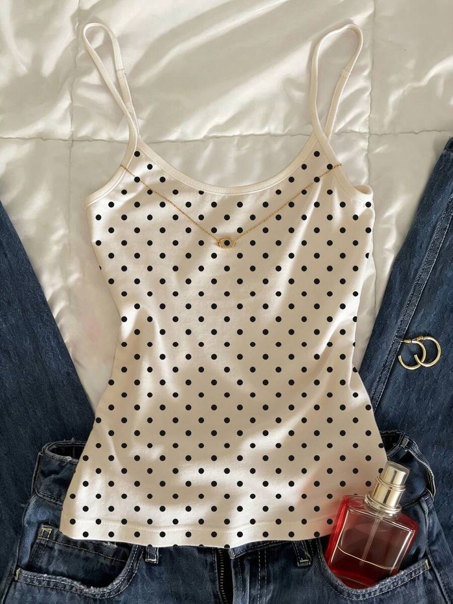 SHEIN 青少年女孩休閒極簡主義吊帶上衣,夏季可愛波點上衣,母親節畢業季夏季上衣,適合春夏季日常、出遊、度假、假日穿著,時尚女孩、休閒穿著、新風格、返校、放鬆、開學 - 彩色 - 查看 1