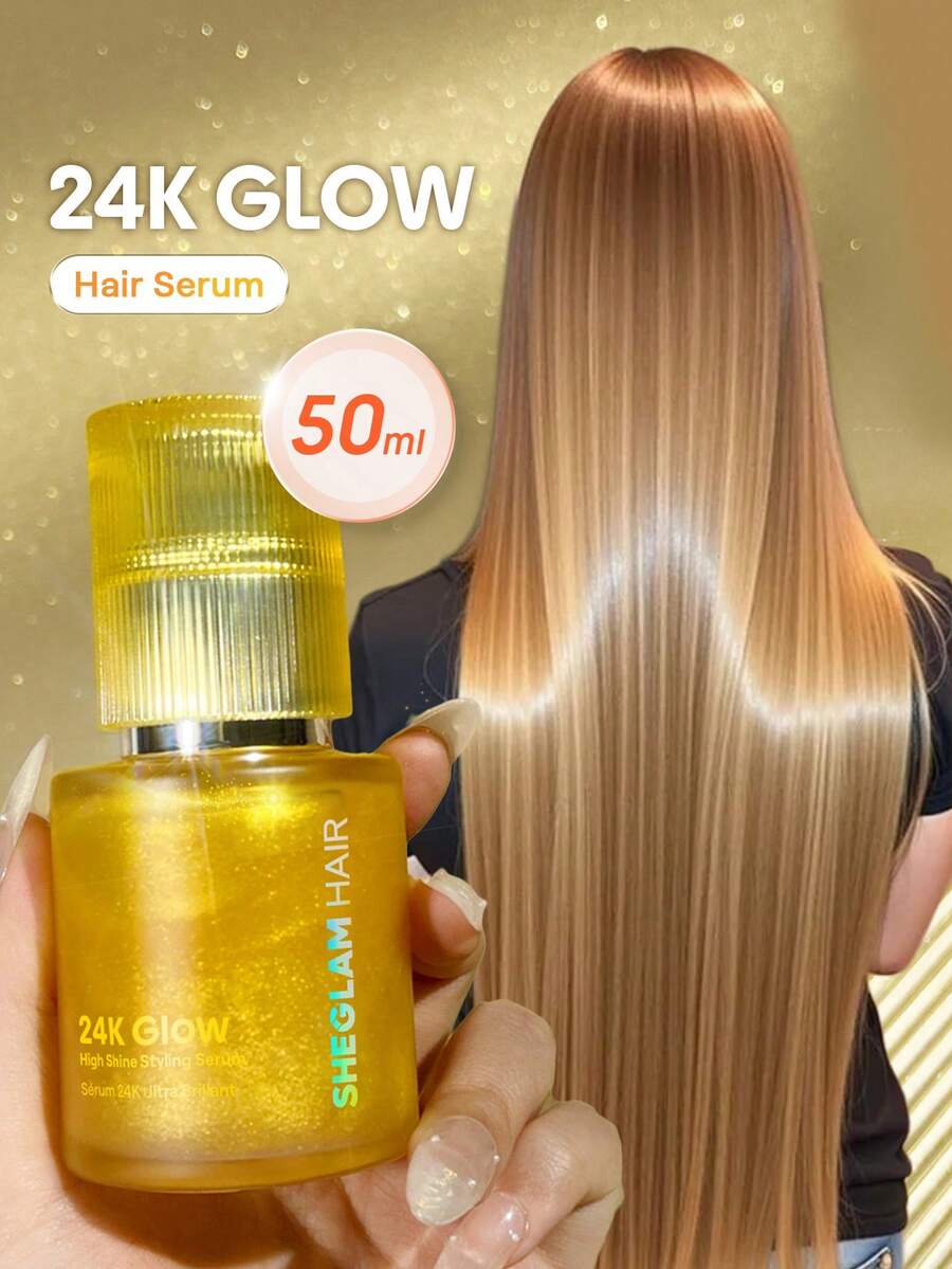 SHEGLAM HAIR 24K Glow 高光澤定型精華液 - 50ml/1.69 FlOz，24K 黃金 10 合 1 護髮日常精華液，用杏仁油和澳洲堅果油軟化頭髮，減少毛躁和損傷，增加光澤 -24KK 輕如空氣，光澤如金發，細膩香水味，適合所有香水味，適合所有香水味 禮物 粉紅色的 化妝品 海灘 節慶 護髮 假期 夏天 美髮配件 返校 旅行 - 無色 - 查看 1
