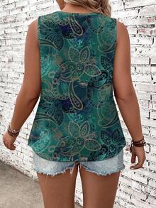 SHEIN VCAY Plus Size Casual Retro Cashew Pattern Print Tank Top Suitable For Summer - Multicolor - View 2